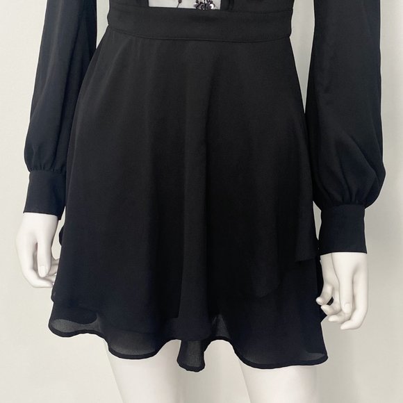 For Love & Lemons Vivi Embroidery Sequin Ruffle Mini Dress in Black Size XS - Picture 8 of 17